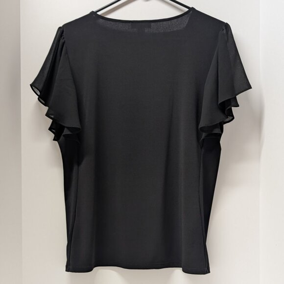 Calvin Klein Flutter Sleeve Blouse in Black - Picture 3 of 12